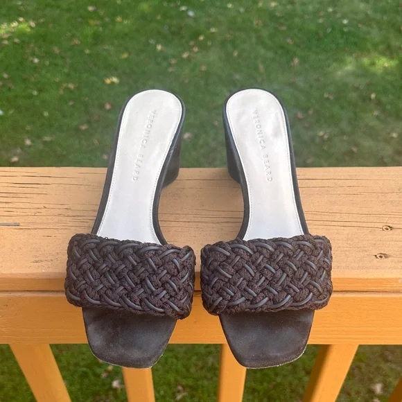 Veronica Beard Kerra Woven block-Heiled suede slide sandals - Picture 2 of 16